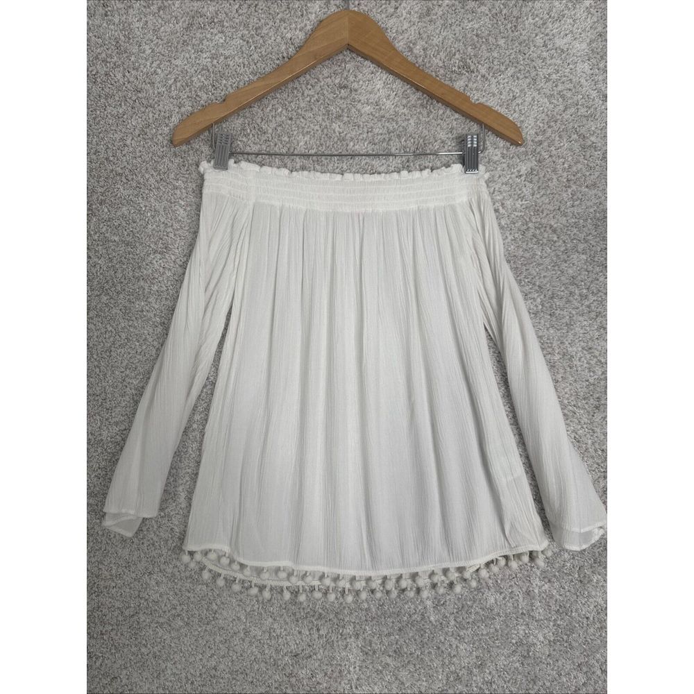 Lilly Pulitzer Wm Sz XXS Off Shoulder White Peasant Blouse Top Pom Pom Trim‎